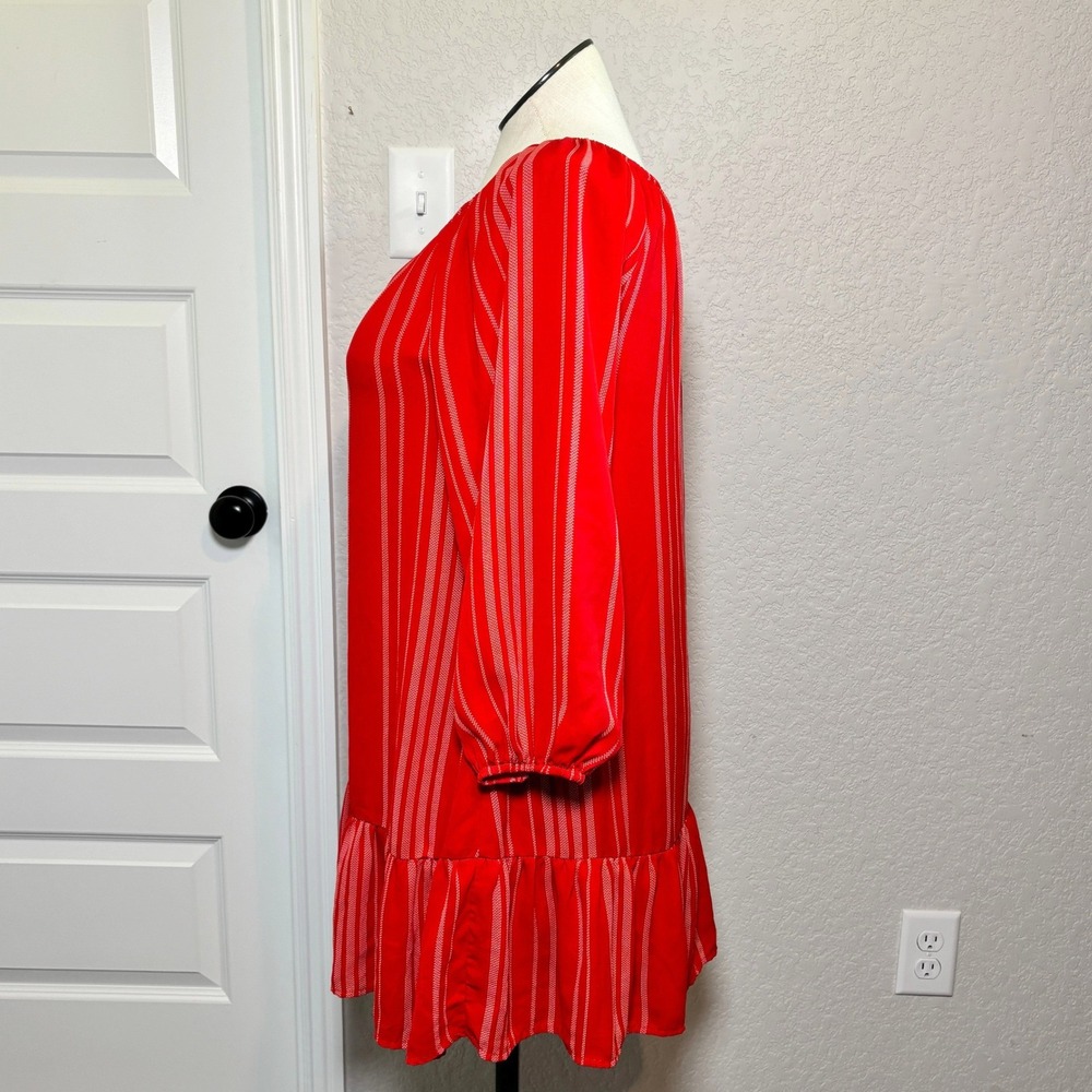 Copper Key Womens Red White Striped Ruffle Hem Shift Dress Large - Picture 2 of 6